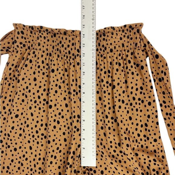 Abercrombie Tan Black Polka Dot Wide Leg Pants Tie Waist Size Medium - Picture 5 of 7